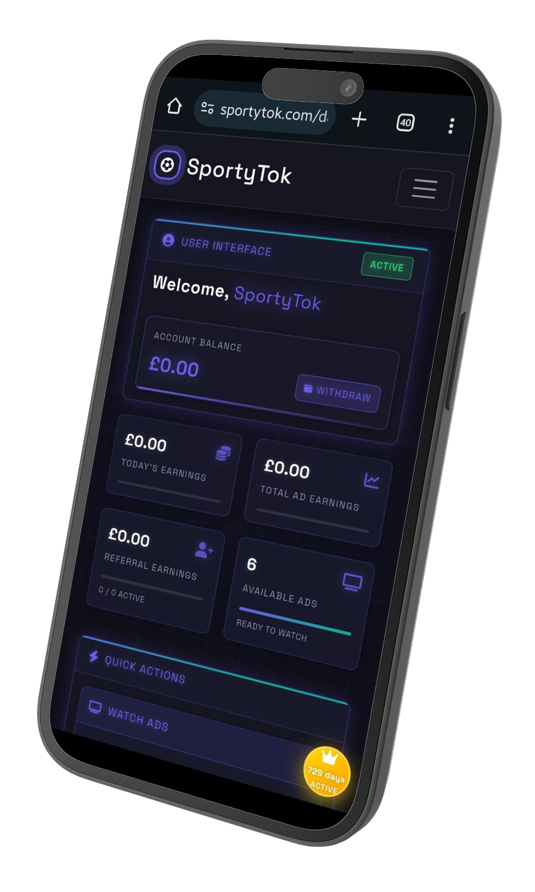 Cyberpunk interface showing earnings